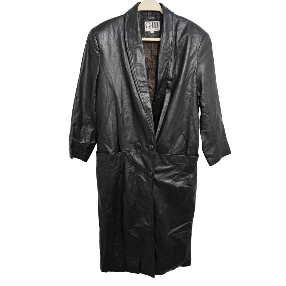 Vintage 90s Leather Trench Coat Long Whimsigoth Jacket Grunge Indie Black S
